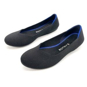 Rothy’s The Flat Black Blue Trim Women’s Size W9EU 40 Washable Knit Ballet Shoes
